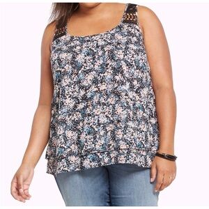 Torrid Black Pink & Blue Abstract Floral Chiffon Tank Top Women's Plus Size 2X